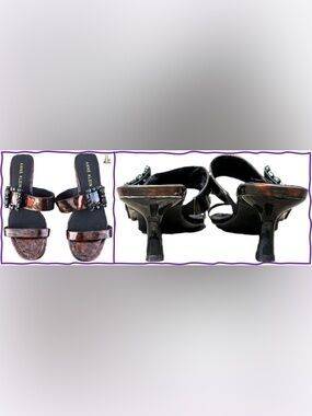 Anne Klein jeweled buckle slide sandals Tortoiseshell